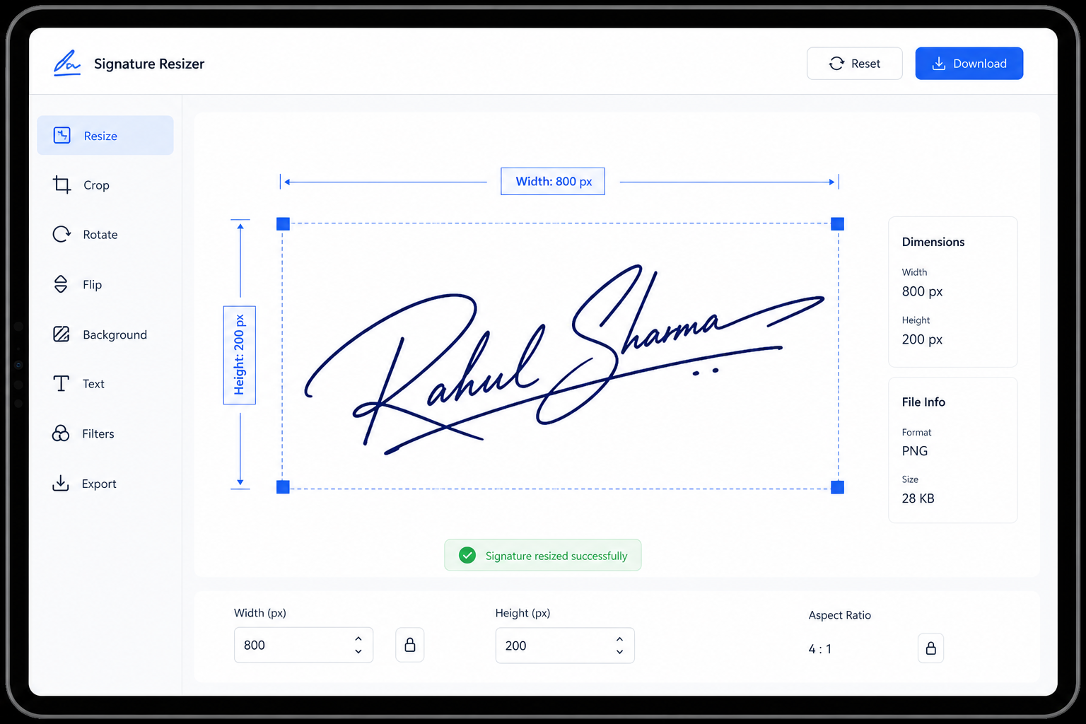 Resize Signature